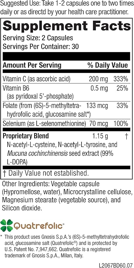 NeuroScience Balance D - Mood Support Supplement for Energy, Focus & Brain Health - Vitamin B6, Folate & More - Aid Dopamine Synthesis for Healthy Craving Control & Cognition (60 Capsules)