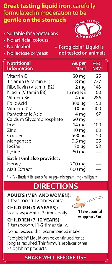 Feroglobin Gentle Iron and Nutrient Liquid - Reduce Tiredness and Fatigue | Maintain Health and Vitality | Natural Iron Source