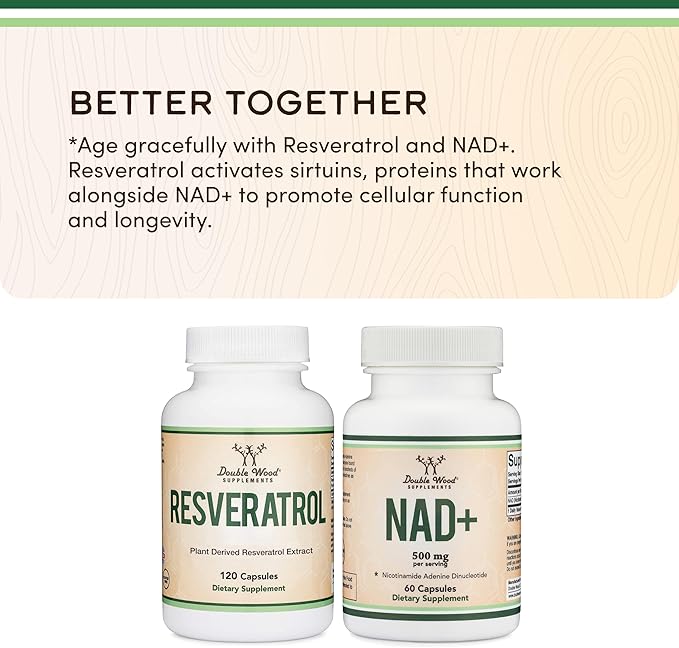 Double Wood Supplements NAD+ Anti Aging & Cell Regeneration | 500mg of 95% Pure NAD Plus Per Serving, 30 Day Supply | Similar to Nicotinamide Riboside | Third Party Tested, Vegan Safe, Non-GMO