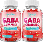 2 Pack GABA Gummies 500mg with L-Theanine, 5-HTP, Vitamins B6, B12, D3 and Ashwagandha, Melatonin-Free, GABA Supplements for Adult, Sugar-Free, Strawberry Flavor, 120 Count