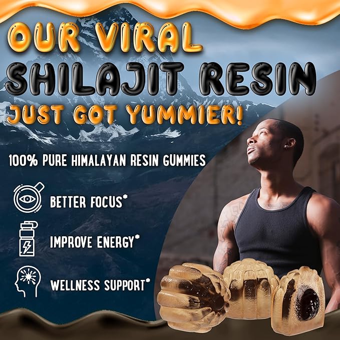 OH MY CHEWY Pure Himalayan Shilajit Gummies - High Potency Gold Grade Resin - Energy Boost and Immune Support for Men and Women with Ashwagandha and Shatavari - 60 Gummy - Peach & Mango