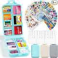 3 Pack 14 Grids Travel Pill Organizer Box with 415-Pcs Medicine Name Labels - Pocket Daily Pharmacy Case Container Kit - Travel Medication Holder Dispenser for Fish Oil Vitamin, Khaki+Grey+Sky Blue