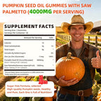 Pumpkin Seed Oil Gummies with Saw Palmetto, Organic Pumpkin Seed Oil Supplement for Hair Growth & Skin Health, Prostate Health, High Pure Extract for Women Men, Strawberry Flavor, 60 Count