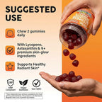 Sunless Glow Lycopene Beta Carotene Tanning Gummies Astaxanthin Vitamin C D E Flax Seed Selenium Amla l Tyrosine PABA Black Pepper 60 Count Strawberry Banana Flavor By Clean Nutra