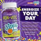 Vital+Boon - Iron with Vitamin C & B12 Gummies (120 Count) Vital for Red Blood Cell Formation | Gum Drop Grape Real Pectin Fruit Chew Supplements | Vegan, Non-GMO, Gluten Free & Gelatin Free