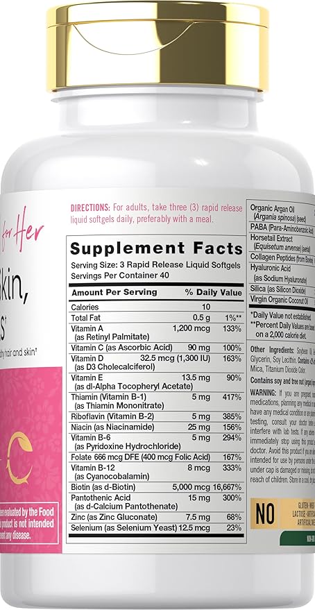 Carlyle Hair Skin and Nails Vitamin | 120 Softgels | Beauty Formula Supplement | with Biotin and Collagen Zinc, Vitamin A, B6, C & E | Non-GMO, Gluten Free