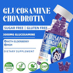 Glucosamine Chondroitin Gummies with MSM & Elderberry Extra Strength - Joint Support, Antioxidant Immune Support Supplement for Adults, Men & Women.120 Blueberry Gummies