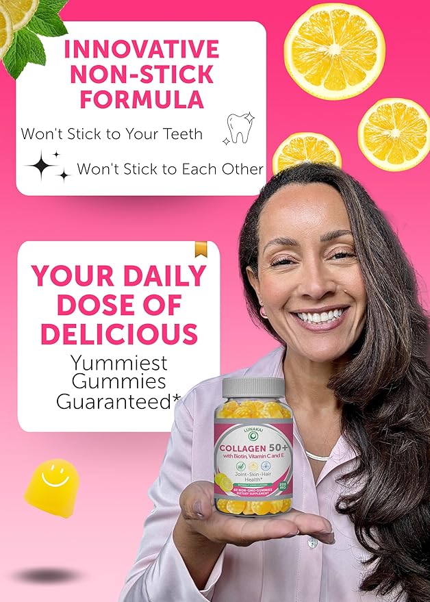 Lunakai USA Made Collagen Gummies for Women & Men Over 50, Biotin & Vitamin C, Supports Skin Elasticity, Hair & Nail Strength, Joint Support - 3 Pack
