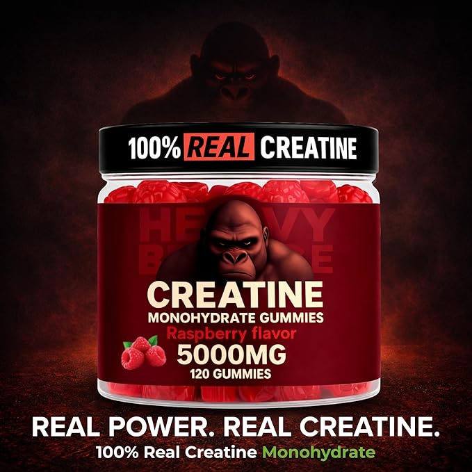 Creatine Monohydrate Gummies 5g Sugar Free Creatine with Vitamin B12 and L-Taurine | Muscle Growth for Men and Women | Low Calorie Formula 120 Gummies for 30 Servings, Raspberry
