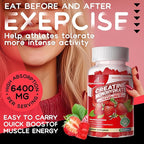 Creatine Monohydrate Gummies Complex for Men & Women -Advanced Formula W/L-Taurine + Vitamin B12, Sugar Free Chewable Supplement,90 Strawberry Gummies