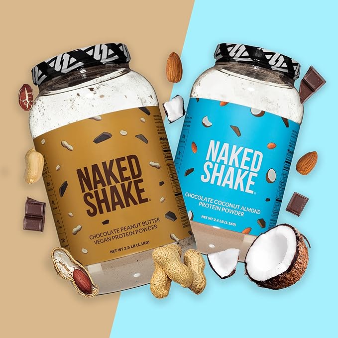 NAKED Shake - Chocolate Peanut Butter Protein Powder - Vegan Protein Powder from US & Canadian Farms with MCT Oil, NSF Certified, Gluten-Free, Soy-Free, No GMOs or Artificial Sweeteners - 30 Servings
