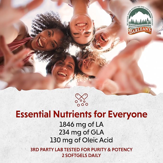 Barlean's Evening Primrose Oil Capsules, GLA Supplement for Men and Women, Healthy Skin, Immune Support and Bone Strength 1300mg Softgels, 120 Count