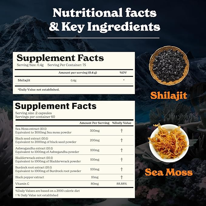 Better Alt Shilajit Resin 30 gm & Sea Moss Capsules Energy Duo| Shilajit Gold Grade for Men & Women with High Potency & Irish Sea Moss with Black Seed Oil