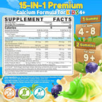 Kids Calcium Gummies + Vitamin D3 (1000IU/2000IU), K2, Magnesium, Phosphorus, Probiotic, Algae Calcium Supplement for Kids 4+ & Teens for Bones & Teeth, Extra Calcium Absorption, Sugar Free, 60 Counts