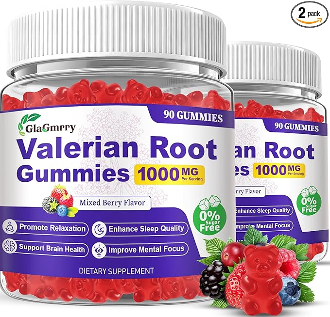 180 Count | Valerian Root Gummies with Melatonin & L-Theanine, Natural Valerian Root Extract Supplements for Deep Zzz, Relaxation & Calming, Mixed Berry Flavor, Sugar Free, Non-GMO