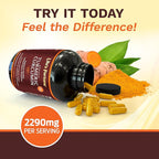 Life's Fortune Organic Turmeric Curcumin with Black Pepper and Ginger, Enhanced Absorption, Extra Strength Supplement, Joint & Immune Support, Non-GMO, 90 Cap - 2250mg