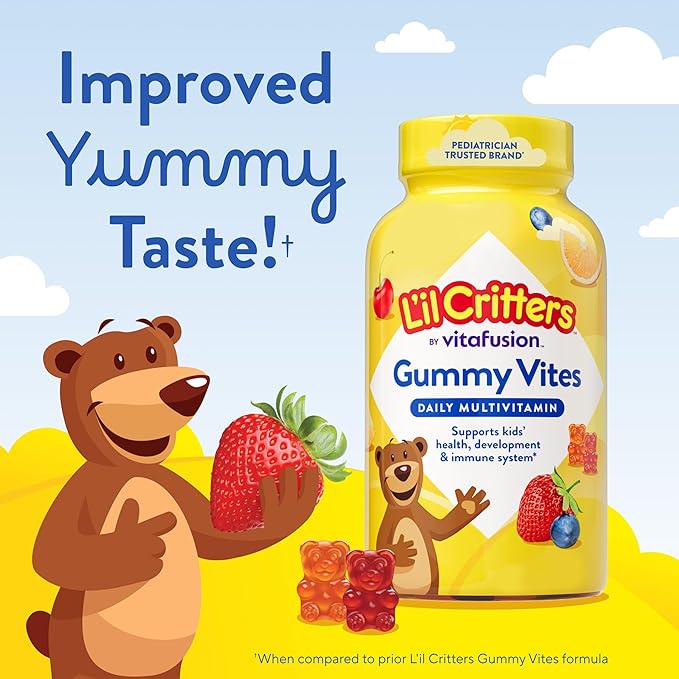L’il Critters Gummy Vites Daily Gummy Multivitamin for Kids, Vitamin C, D3 for Immune Support Cherry, Strawberry, Orange, Pineapple and Blueberry Flavors, 70 Count Gummies