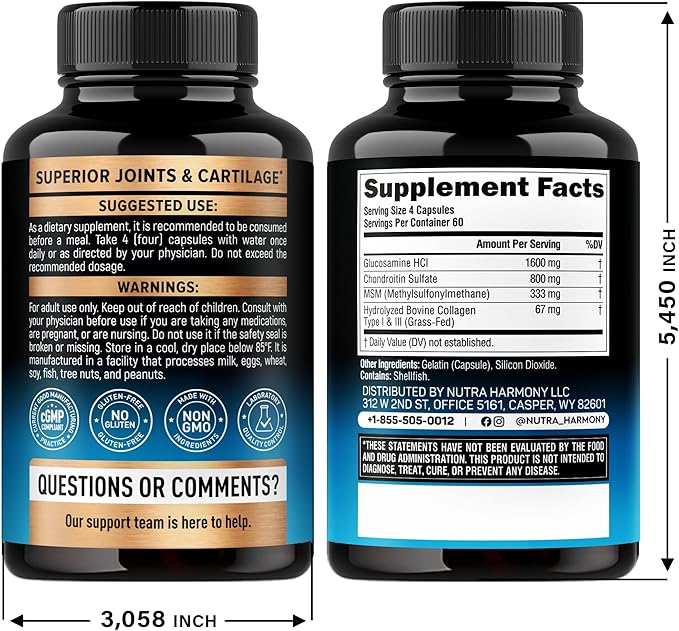 Glucosamine Chondroitin MSM Collagen | HSA | Joint Support Supplement 2800 mg | Made in USA | FSA Approved Product Items | Flexibility Nutritional Vitamins | For Men & Women, 240 Capsules