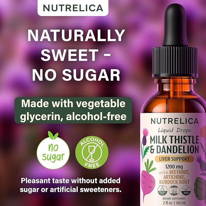 Milk Thistle & Dandelion Liver Support with Beet Root, Artichoke & Burdock – 1200mg Herbal Detox Formula, No Sugar, Alcohol-Free, Vegan, Non-GMO