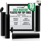 Kopperko Mini Pill Bottle (116mm, 4.6 Inch 10-Pack) | Child Resistant Plastic Tube Containers | Small Storage Tubes for Spices | Airtight, UV Resistant & Waterproof (Black Plastic)