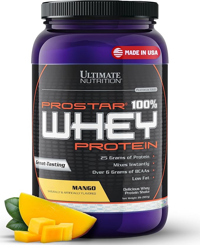 Ultimate Nutrition Prostar Whey Protein Powder Isolate, Mango - Low Carb, High Protein Powder Shake for Muscle Gain & Recovery - Low Sodium, Low-Fat & Keto Friendly - 2 lbs Tub