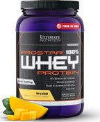 Ultimate Nutrition Prostar Whey Protein Powder Isolate, Mango - Low Carb, High Protein Powder Shake for Muscle Gain & Recovery - Low Sodium, Low-Fat & Keto Friendly - 2 lbs Tub