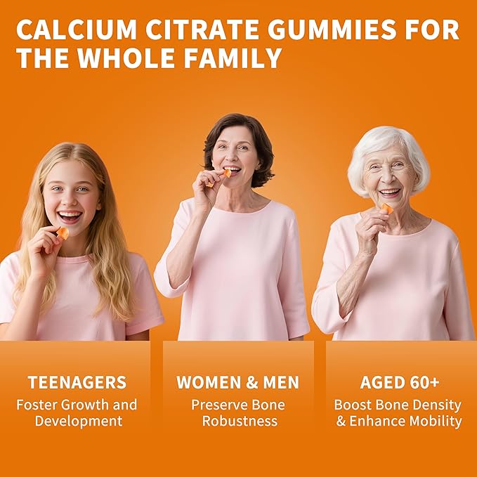 (3 Pack)Calcium Citrate 1200mg with Vitamin D3 Gummies for women & Men，Calcium Citrate Supplement for Bone & Teeth Support,High Absorption-Easy to Digest, Sugar Free,Vegan,Orange Flavor,90 Day Supply