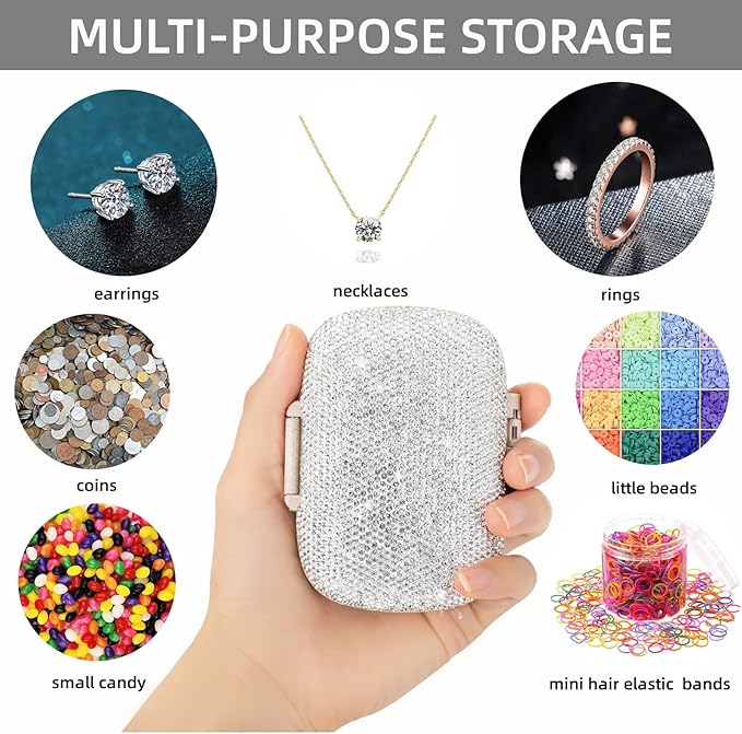 Medicine Organizer 8 Compartments Portable Travel Pill Organizer Crystal Small Pill Box Weekly Pill Container Daily Pill Holder Case for Vitamins,Cod Liver Oil, Supplement(Silver)