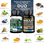 Shilajit 9000mg, Sea Moss 17500mg, Ginger & Black Seed Oil 4000mg, Ashwagandha 5000mg, Rhodiola Rosea, 1000mg Panax Ginseng 1500mg, All in 1 Supplement - Sea Moss & Shilajit Vitality Bundle