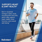 BioEmblem Omega-3 Fish Oil 2000mg - Small Size Softgels, High Absorption Form, Sustainable - 1400mg EPA &DHA Plus Vitamin D3, Non-GMO, Heart, Joint, & Brain Health Fish Oil Supplement, 120 Ct