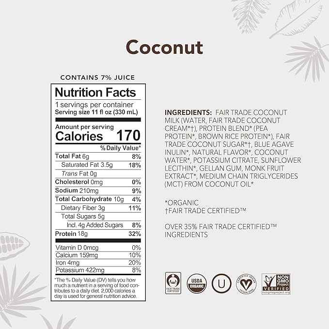 ALOHA Organic Plant-Based Protein Drink – Variety Pack | 18g Protein, 5g Sugar, 3g Fiber | Made with Creamy Coconut Milk, Fair Trade Certified, No Stevia | Vegan, Non-GMO, Gluten-Free, 11 fl oz (12 Pack)