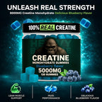 Creatine Monohydrate Gummies 5g Sugar Free Creatine with Vitamin B12 and L-Taurine | Muscle Growth for Men and Women | Low Calorie Formula 120 Gummies for 30 Servings, Blueberry