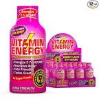 Vitamin Energy B12 11,000% Extra Strength Energy Shot Pink Berry 12 Pack, 260mg Natural Caffeine, B12 & B6, Nootropic Focus, Vitality, Zero Sugar, Gluten-Free, Vegan, Kosher, 1.93 fl oz