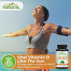 Why Not Natural Vitamin D3 K2 (MK-7) with Organic Spirulina, 10000 IU Extra Strength Supplement in Veggie Capsules, Supports Bone Health, Immune System and Mood