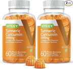 Viteey Turmeric Gummies with Turmeric Curcumin, Ginger & Black Pepper Extract - Immune Support, Healthy Skin, and Joint Health - Vegan, Gelatin Free, GMO Free - Tasty Chewable Peach Flavored-120 Count
