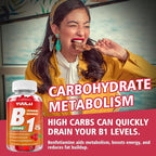 Pack of 2 Vitamin B1 Gummies 500mg for Adults & Kids, Thiamine B1 Supplement with Magnesium, Vitamin B1 Supplement for Nervous System Supports & Boost Energy, Raspberry Flavor, 120 Count