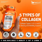 Herbtonics Multi Collagen Gummies with Biotin & Vitamin C, Hydrolyzed Collagen Peptides Types I, II, III, V, X for Hair, Skin, Nails, & Bone Support - Tropical Flavor, 60 Gummies