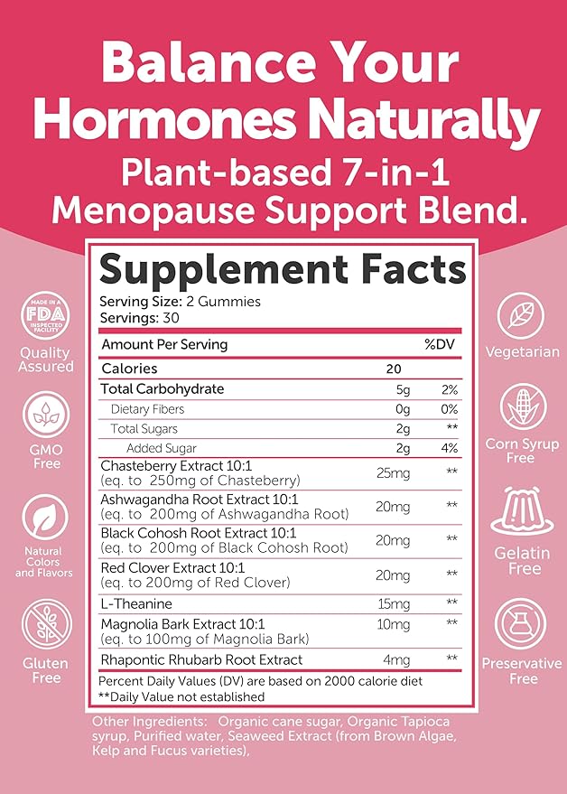 Lunakai USA Made Menopause Relief Gummies – Natural Menopause Supplements for Women with Black Cohosh & L-Theanine – Daily Support for Hot Flashes, Night Sweats & Hormonal Balance, 60ct