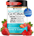 Magnesium Glycinate Gummies with Ashwagandha, L-Theanine - 500mg Magnesium Glycinate, D3, K2, B6, Calcium, Zinc, Potassium Supplement for Muscle, Immune and Bone Support, Chewable Magnesium