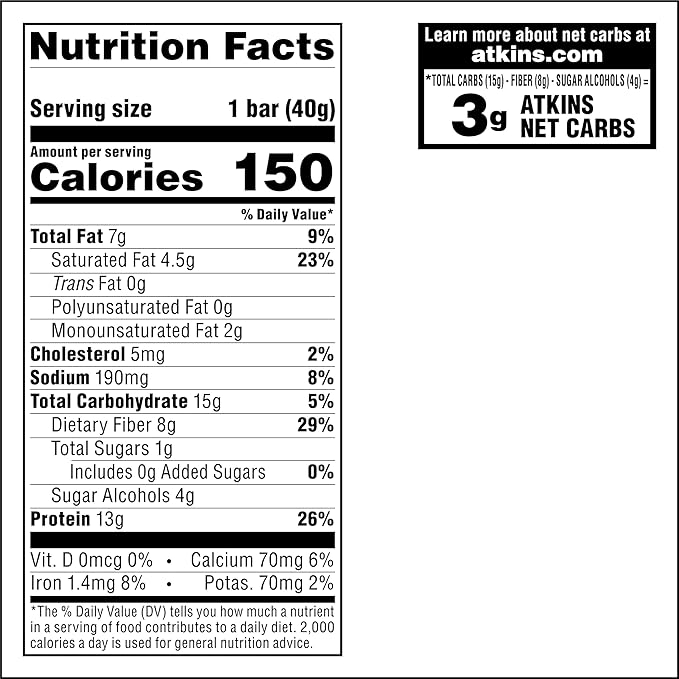 Atkins Lemon Flavored Snack Bar,High Protein Bar,Low Sugar and Low Carb,Keto Friendly Snack,Gluten Free,High in Fiber,Made with Real Almond Butter,16 Count (Pack of 2)