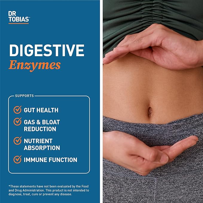 Dr. Tobias Digestive Enzymes Digestion Supplement with 18 Enzymes for Digestion and Gut Health | Includes Amylase Bromelain Lipase Lactase Protease Papain & More (30 Capsules 15 Servings)
