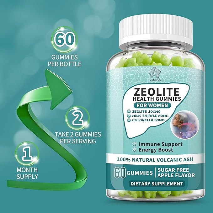 (2 Pack) Zeolite Gummies for Women - Zeolite Supplement with Milk Thistle, Chlorella, Vitamin B12 & D3 - Supports Heavy Metal, Immune Health, Natural Metabolism, Energy & Clear Skin