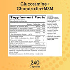 Jarrow Formulas Glucosamine, Chondroitin, and MSM Capsules; Joint Support Supplement with Vitamin C and Manganese, Bone & Joint Health, 240 Capsules, 60 Day Supply