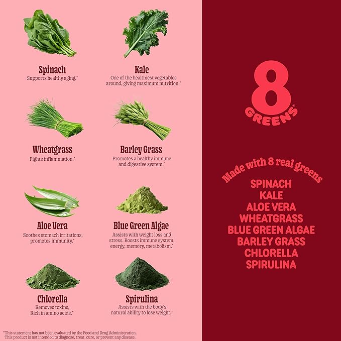 8Greens Supergreens Gummies | Super Greens Powder Superfood Gummy for Metabolism, Immunity & Focus, Digestive Health Enzymes, Organic: Chlorella, Spirulina, Aloe Vera, Apple Flavor, 50 Count
