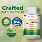 Vitamatic Chicken Collagen 3000 mg (Per Serving) with Glucosamine, Chondroitin & Hyaluronic Acid | 180 Capsules | Non-GMO | Gluten Free