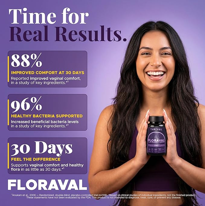 FLORAVAL Vaginal Probiotics for Women - Vaginal Probiotic & Prebiotic for Vaginal Health, pH Balance, Odor & Yeast Support, 36 Billion CFU Lactobacillus Blend, 5 Vaginal Strains, 60 Vegan Capsules