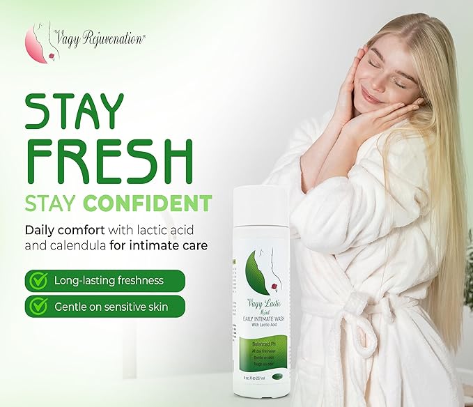 Vagy Rejuvenation Vagy Lactic Feminine Wash with Lactic Acid & Calendula – Gentle Intimate Wash Women pH Balance – Refreshing Vaginal Cleanser – 8 oz (8.1 oz, Mint)