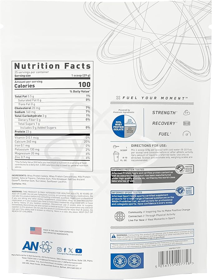 an Performance Whey Protein Hybrid Powder | Whey & Milk Isolate | 23g Protein, 1g Sugar | Gluten-Free, Low Carb, Low Fat | Workout Supplement for Men & Women | Chocolate | 25 Servings