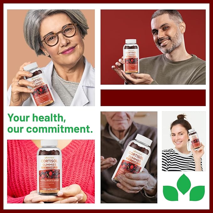 Unisex Cortisol Gummies - Contains Ashwagandha, Magnesium, L-Theanine - Unisex - Relieves Stress, Promotes Sleep, Detoxifies, Balances Hormones, 60 Count