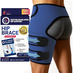 Dr. Arthritis Stabilizing Hip Brace for Men & Women, Thigh Compression Sleeve & Hip Support for Muscle Recovery, Hamstring Brace with Handbook, Sciatica Pain Relief Devices - Left Leg (S/M, Navy)